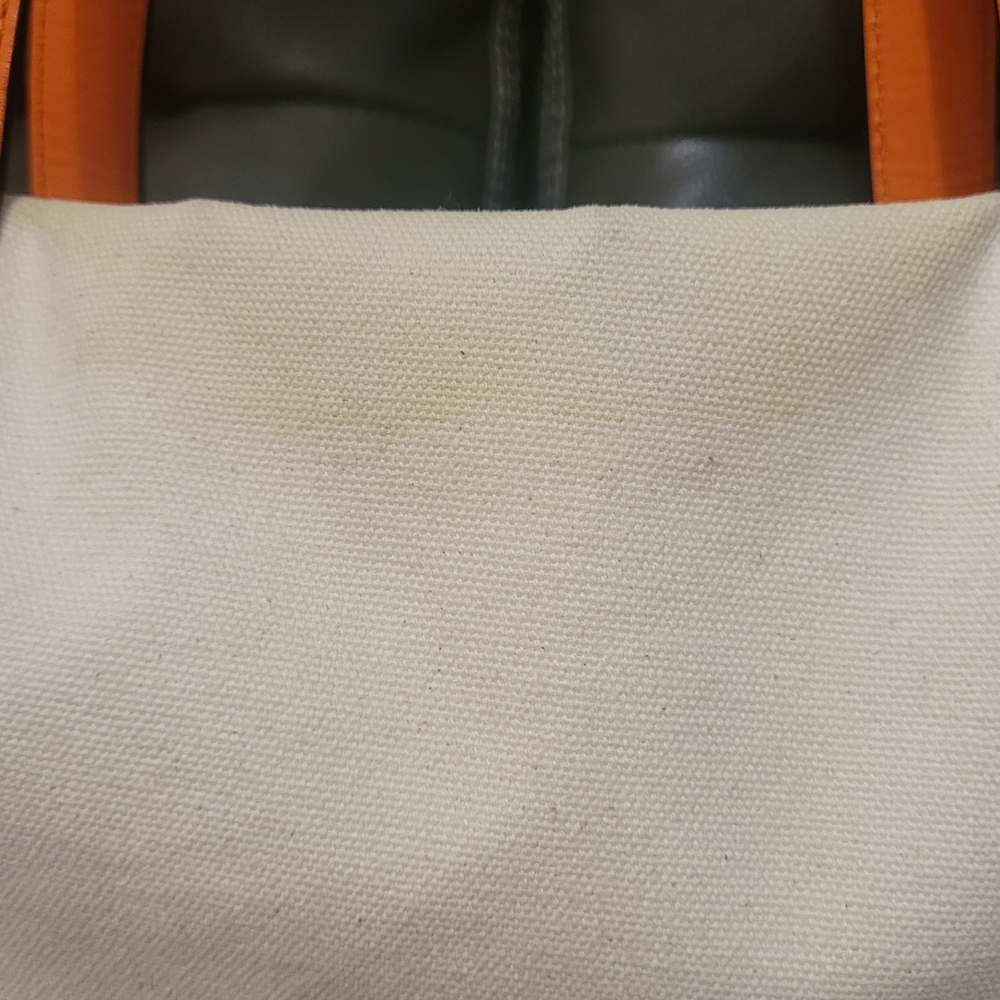 Kate Spade Tan and Green Tote with Orange Handles - Picture 4 of 5
